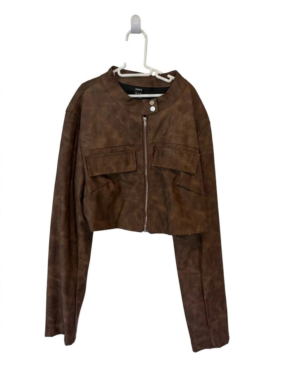 Shein Cropped Faux Leather Jacket | Brown | Size XS | Pre‑Owned Good